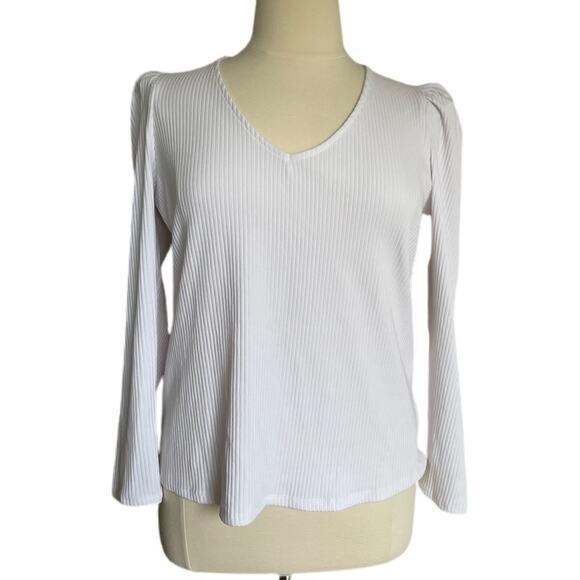 INC International Concepts Ribbed Puff-Sleeve Top 1X White - Picture 2 of 4
